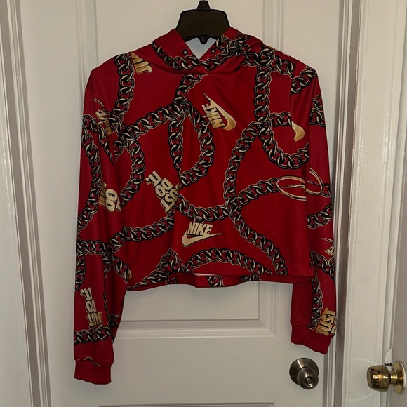 Nike Other - Nike Red & Gold Chain-Print Cropped Hoodie